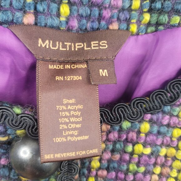 Multiples Women Tweed Button-Up Jacket Multi-Color Size M Acrylic Wool Blend New - Picture 3 of 13